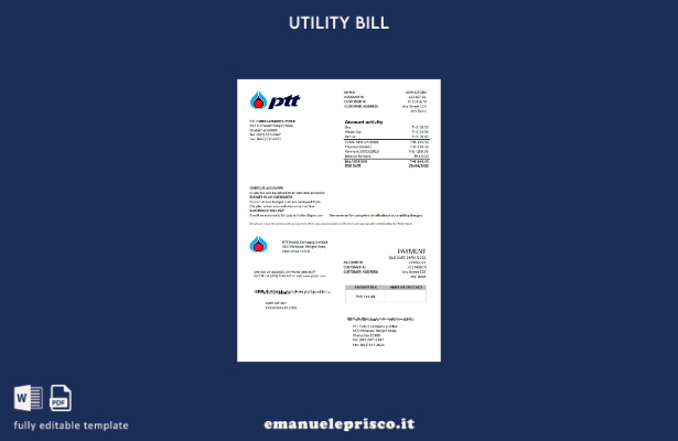 modello di bolletta del gas Thailandia PTT in stile verificato